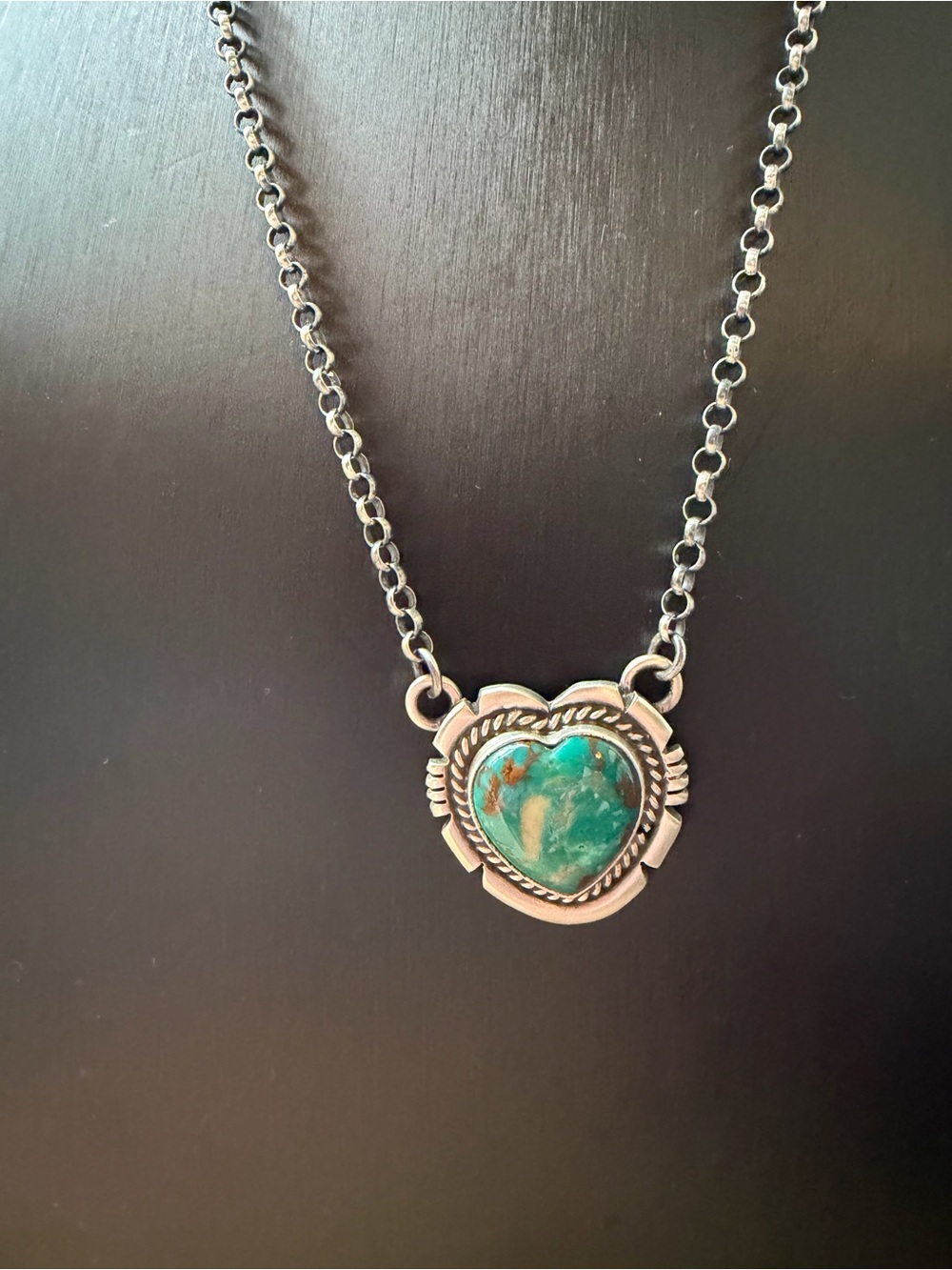 Jon McCray Navajo Handmade Sterling Silver Heart Turquoise Pendant Necklace - Picture 6 of 12